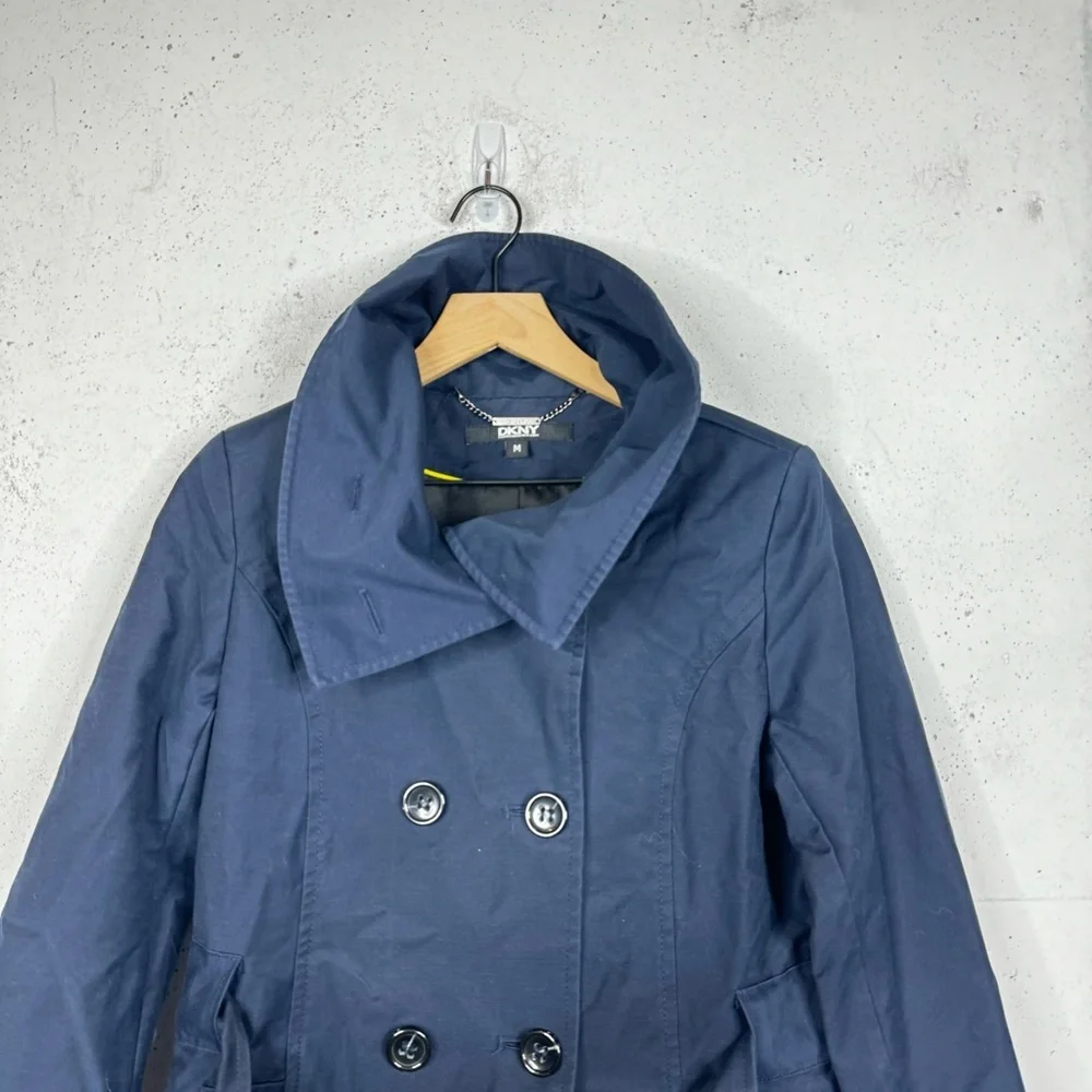 DKNY Pea Coat Navy Button Belted Jacket Coat - Picture 2 of 10